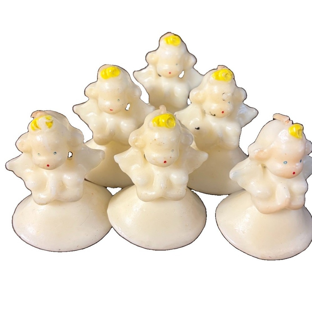 Vintage Christmas Angel Figural Candles Lot of 6 Praying Cherubs Gurley Style